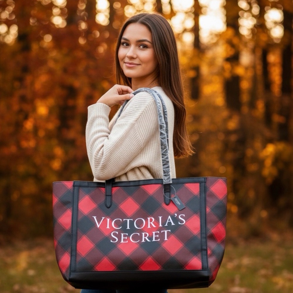 Victoria’s Secret Red & Black Plaid Tote Bag – NWT & NWOT